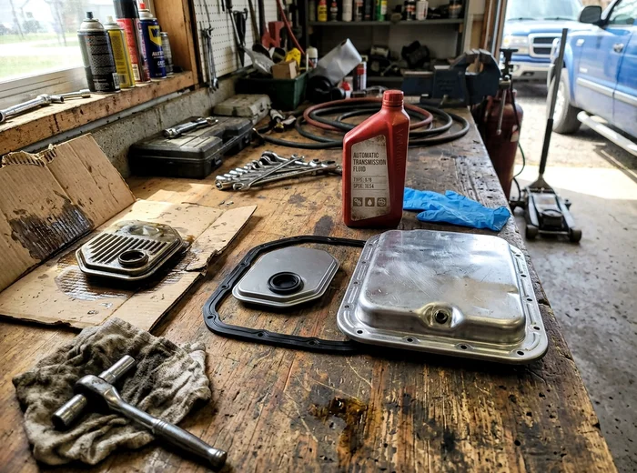 New transmission filter and pan gasket ready for installation